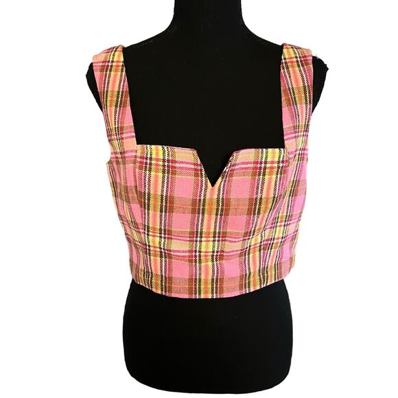 Anthropologie Maeve Structured Plaid Corset Top 6 Women’s Pink Combo OB1558426 - Picture 2 of 7